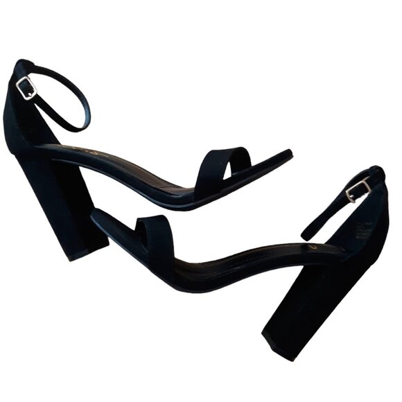 Lulus Taylor Faux Suede Strappy Black Chunky Platform Heels Size 8 - Picture 4 of 9